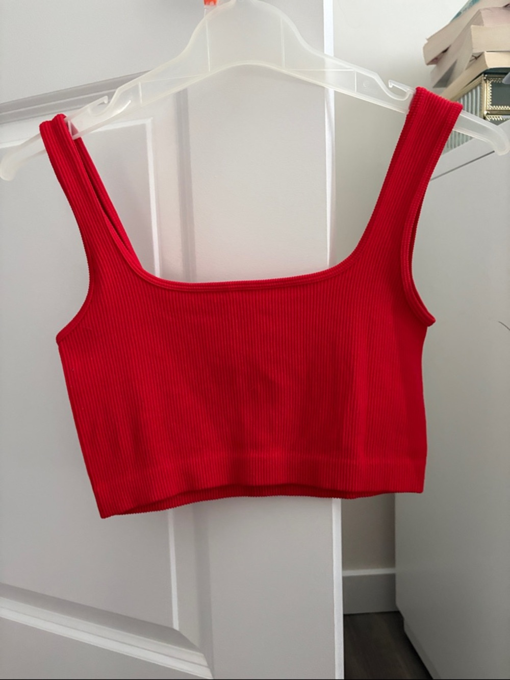 Red Ribbed Cropped Tank Top - Women